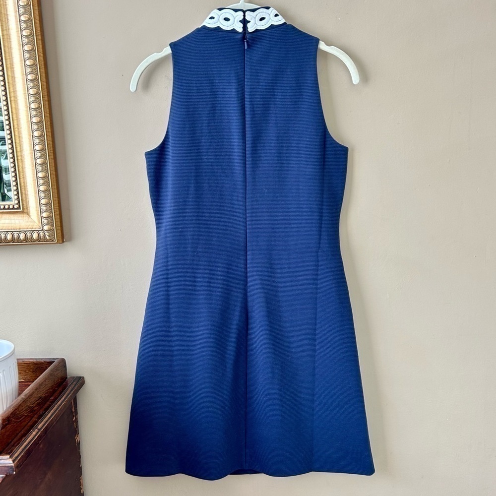 Lilly Pulitzer Navy Blue Callista Ottoman Shift Dress White Lace Trim Size XS - Picture 6 of 13